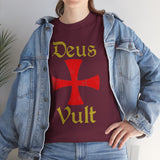 Deus Vult Unisex T Shirt Medieval Crusader Cross Graphic Tee Warrior Knight Inspired Vintage Christian Symbol Heavy Cotton Streetwear