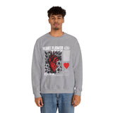 Heart Flower Graphic Unisex Heavy Blend Crewneck Sweatshirt Comfortable Streetwear Pullover Bold Red and Black Floral Heart Design Symbol of Love Strength and Vitality Perfect Gift for Friends Birthdays Cozy Days and Everyday Wear