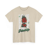 Love Fake Friendship Rose Graphic Unisex Heavy Cotton Tee Bold Statement Streetwear T Shirt Empowering Artistic Floral Design for Self Expression Perfect Gift for Friends Birthdays Parties Casual Wear