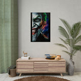 Joker Split Insanity Glossy Poster Bold Gothic Wall Art Dark Psychological Design Fiery Abstract Expression Print for Collectors, Creators, and Visionary Spaces