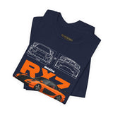 Orange Retro JDM Inspired Sports Coupe Blueprint Unisex Heavy Cotton Tee Street Racing Art Shirt for Car Lovers Daily Wear