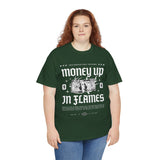 Money Up In Flames Unisex Heavy Cotton Tee Graphic T Shirt Black Streetwear Bold Money Graphic Fire Design Hustler Entrepreneur Alpha Mindset Wealth Fashion