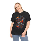 Inferno Spirit Fiery Dragon Whiskey Bottle Unisex Heavy Cotton Tee Bold Biker Streetwear Artistic Snake Flame Design Symbol of Power Energy and Rebellion Graphic Shirt