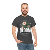 Bloom Stronger Floral Graphic Black Unisex Heavy Cotton T Shirt Motivational Nature Inspired Aesthetic Streetwear Fashion Outfit