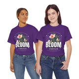Bloom Stronger Floral Graphic Black Unisex Heavy Cotton T Shirt Motivational Nature Inspired Aesthetic Streetwear Fashion Outfit