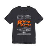 Orange Retro JDM Inspired Sports Coupe Blueprint Unisex Heavy Cotton Tee Street Racing Art Shirt for Car Lovers Daily Wear