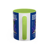 Historical Accent Coffee Mug 11oz 15oz Black Ceramic Cup with Greek Goddess Statue and Purple Floral Design for Art and History Lovers