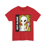 Unisex Not Alone Alien T Shirt Cartoon UFO Graphic Tee Extraterrestrial Sci Fi Space Themed Paranormal Conspiracy Inspired Streetwear Top