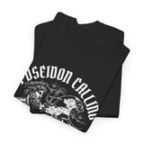 Poseidon Calling Surfing Ocean Waves Graphic Unisex Heavy Cotton Tee Greek God Poseidon Inspired Surf Streetwear T Shirt