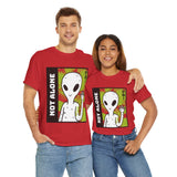 Unisex Not Alone Alien T Shirt Cartoon UFO Graphic Tee Extraterrestrial Sci Fi Space Themed Paranormal Conspiracy Inspired Streetwear Top