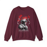 Brave Warrior Roman Gladiator Graphic Print Unisex Heavy Blend Crewneck Sweatshirt Bold Motivational Streetwear Pullover