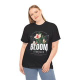 Unisex Heavy Cotton Tee Bloom Stronger Floral Graphic Black T Shirt Motivational Nature Inspired Aesthetic Streetwear Fashion Outfit
