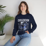 Civilization Eye Of Memory Graphic Unisex Heavy Blend Crewneck Sweatshirt Futuristic Visionary Streetwear Abstract Blue Eye Pullover
