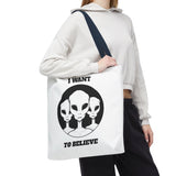 I Want To Believe Alien Tote Bag Sci Fi UFO Extraterrestrial Design Canvas Bag Space Mystery Reusable Eco Friendly Durable Shopping Travel Tote