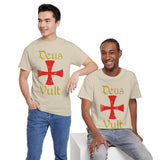 Unisex Deus Vult T Shirt Medieval Crusader Cross Graphic Tee Warrior Knight Inspired Vintage Christian Symbol Heavy Cotton Streetwear