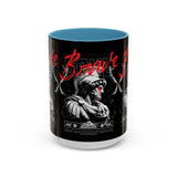 Brave Soul Warrior Accent Coffee Mug 11oz 15oz Black Ceramic Two Tone Cup Bold Statue Design with Red Script Gift for Coffee Lovers