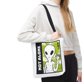 Not Alone Alien Tote Bag Sci Fi Extraterrestrial UFO Design Canvas Bag Space Lover Reusable Eco Friendly Durable Shopping Travel Lifestyle Tote