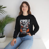 Humble Angel Statue Unisex Heavy Blend Crewneck Sweatshirt Graphic Pullover Streetwear Fire Print Bold Motivational Urban Fashion Outfit