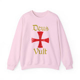 Unisex Deus Vult Crewneck Sweatshirt Medieval Crusader Cross Heavy Blend Fleece Pullover Warrior Knight Inspired Vintage Christian Symbol Streetwear