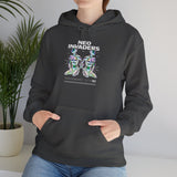 Neo Invaders Futuristic Holographic Graphic Unisex Heavy Blend Hooded Sweatshirt Sci Fi Cyberpunk Streetwear Bold Statement Hoodie