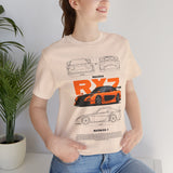 Orange Retro JDM Inspired Sports Coupe Blueprint Unisex Heavy Cotton Tee Street Racing Art Shirt for Car Lovers Daily Wear
