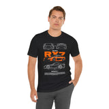 Orange Retro JDM Inspired Sports Coupe Blueprint Unisex Heavy Cotton Tee Street Racing Art Shirt for Car Lovers Daily Wear