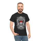 Mystic Warrior Goddess Unisex Heavy Cotton Tee Bold Monochrome Tribal Design Powerful Feminine Energy Streetwear Graphic T-Shirt for Art Lovers Festivals and Everyday Wear