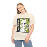 Unisex Not Alone Alien T Shirt Cartoon UFO Graphic Tee Extraterrestrial Sci Fi Space Themed Paranormal Conspiracy Inspired Streetwear Top