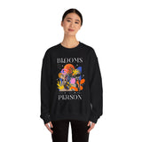 Blooms Person Unisex Heavy Blend Crewneck Sweatshirt Graphic Pullover Black Abstract Colorful Floral Head Artistic Modern Streetwear Creative Futuristic Fashion Outfit