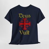 Deus Vult Unisex T Shirt Medieval Crusader Cross Graphic Tee Warrior Knight Inspired Vintage Christian Symbol Heavy Cotton Streetwear