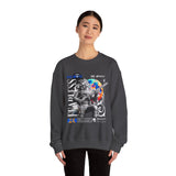 Fearless Memory Unisex Heavy Blend Crewneck Sweatshirt Graphic Pullover Black Astronaut Space Warrior Futuristic Sci Fi Bold Streetwear Artistic Fashion Outfit