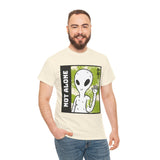 Unisex Not Alone Alien T Shirt Cartoon UFO Graphic Tee Extraterrestrial Sci Fi Space Themed Paranormal Conspiracy Inspired Streetwear Top