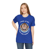 Smiling Monkey Cartoon Good Luck Design Unisex Heavy Cotton Tee Funny Cute Graphic Shirt Positive Vibes Humor Artwork Casual Wear Gift For Friends