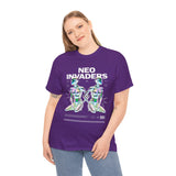 Neo Invaders Futuristic Holographic Graphic Unisex Heavy Cotton Tee Bold Sci Fi Cyberpunk Streetwear Statement T Shirt