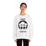 Unisex I Want To Believe Alien Crewneck Sweatshirt UFO Graphic Pullover Extraterrestrial Space Themed Sci Fi Conspiracy Inspired Paranormal Streetwear