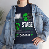 Final Stage Unisex Heavy Cotton Tee Graphic Black T Shirt Skull Neon Green Streetwear Futuristic Cyberpunk Bold Artistic Fashion Outfit