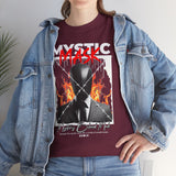 Mystic Mask Flames Graphic Unisex Heavy Cotton Tee Hustler Streetwear Motivational Dark Mystery Bold Design
