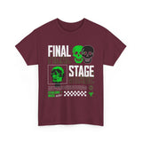 Final Stage Unisex Heavy Cotton Tee Graphic Black T Shirt Skull Neon Green Streetwear Futuristic Cyberpunk Bold Artistic Fashion Outfit