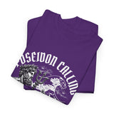 Poseidon Calling Surfing Ocean Waves Graphic Unisex Heavy Cotton Tee Greek God Poseidon Inspired Surf Streetwear T Shirt