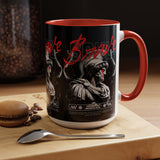 Brave Soul Warrior Accent Coffee Mug 11oz 15oz Black Ceramic Two Tone Cup Bold Statue Design with Red Script Gift for Coffee Lovers