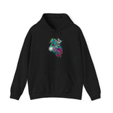 Seahorse Knight Neon Warrior Unisex Heavy Blend Hoodie Vibrant Cyberpunk Fantasy Streetwear Sweatshirt Futuristic Armor Design Perfect For Gamers Creators And Dreamers