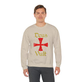 Unisex Deus Vult Crewneck Sweatshirt Medieval Crusader Cross Heavy Blend Fleece Pullover Warrior Knight Inspired Vintage Christian Symbol Streetwear