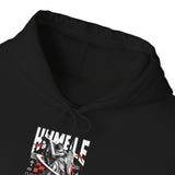 Unisex Heavy Blend Hooded Sweatshirt Humble Angel Statue Graphic Hoodie Streetwear Fire Print Bold Motivational Urban Fashion Outfit