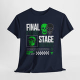 Final Stage Unisex Heavy Cotton Tee Graphic Black T Shirt Skull Neon Green Streetwear Futuristic Cyberpunk Bold Artistic Fashion Outfit