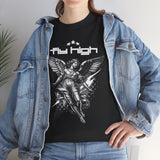 Fly High Angel Design Unisex Heavy Cotton Tee Streetwear Graphic T Shirt Spiritual Guardian Winged Warrior Style
