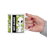 Unisex Not Alone Alien Ceramic Coffee Mug UFO Cartoon Graphic Cup Extraterrestrial Sci Fi Space Themed Conspiracy Inspired Paranormal Gift Drinkware