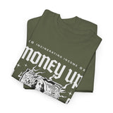 Money Up In Flames Unisex Heavy Cotton Tee Graphic T Shirt Black Streetwear Bold Money Graphic Fire Design Hustler Entrepreneur Alpha Mindset Wealth Fashion