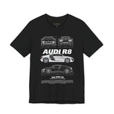 White Mid Engine Sports Coupe Blueprint Artwork Unisex Heavy Cotton Tee High Performance Inspired Streetwear Graphic Shirt For Car Enthusiasts And Automotive Art Fans