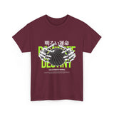 Destiny Fearless Pursuit of Happiness Unisex Heavy Cotton Tee Gothic Skeleton Hands Globe Graphic Streetwear Bold Motivational T Shirt