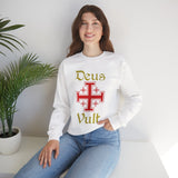 Unisex Deus Vult Crewneck Sweatshirt Medieval Crusader Cross Heavy Blend Fleece Pullover Warrior Knight Inspired Vintage Christian Symbol Streetwear